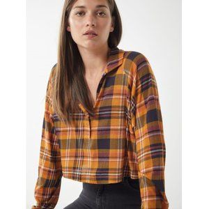 NWT UO Carson Long Sleeve Cropped Plaid Polo Shirt